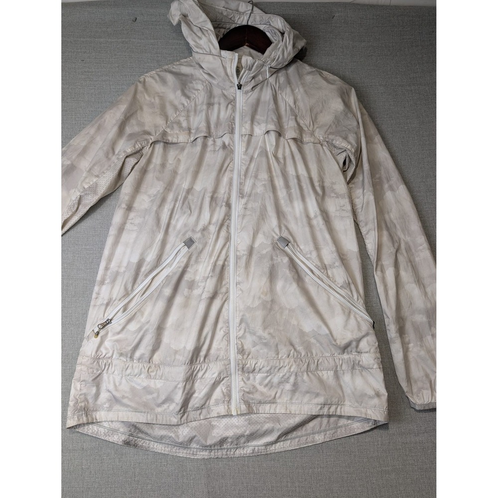 Lululemon Windbreaker Jacket Womens 8 Beige Polyester Hooded Reflective Print